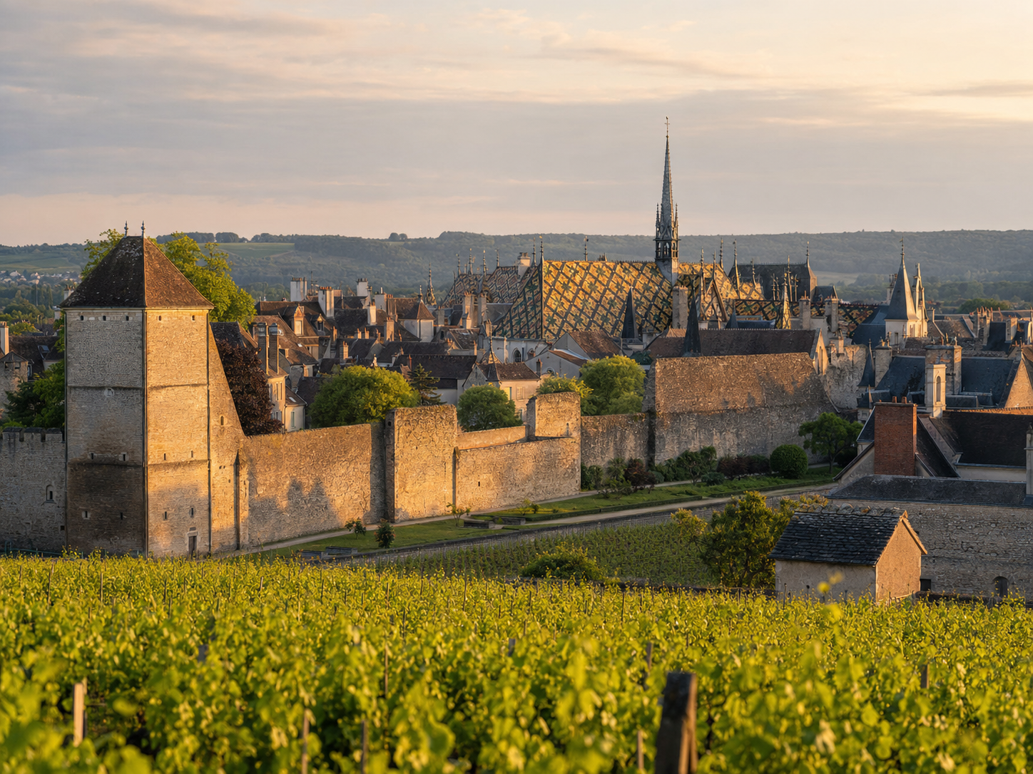Flat Chorey-lès-Beaune vineyards in the plain