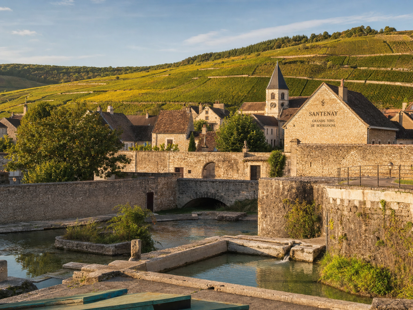 Ancient Santenay spa village vineyards at the southern end of the Côte